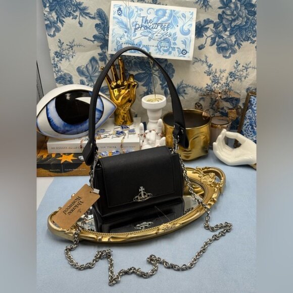🆕 VIVIENNE WESTWOOD 🧿 NWT Small Black Hazel Bag - Saffiano Leather - Black - Picture 2 of 15
